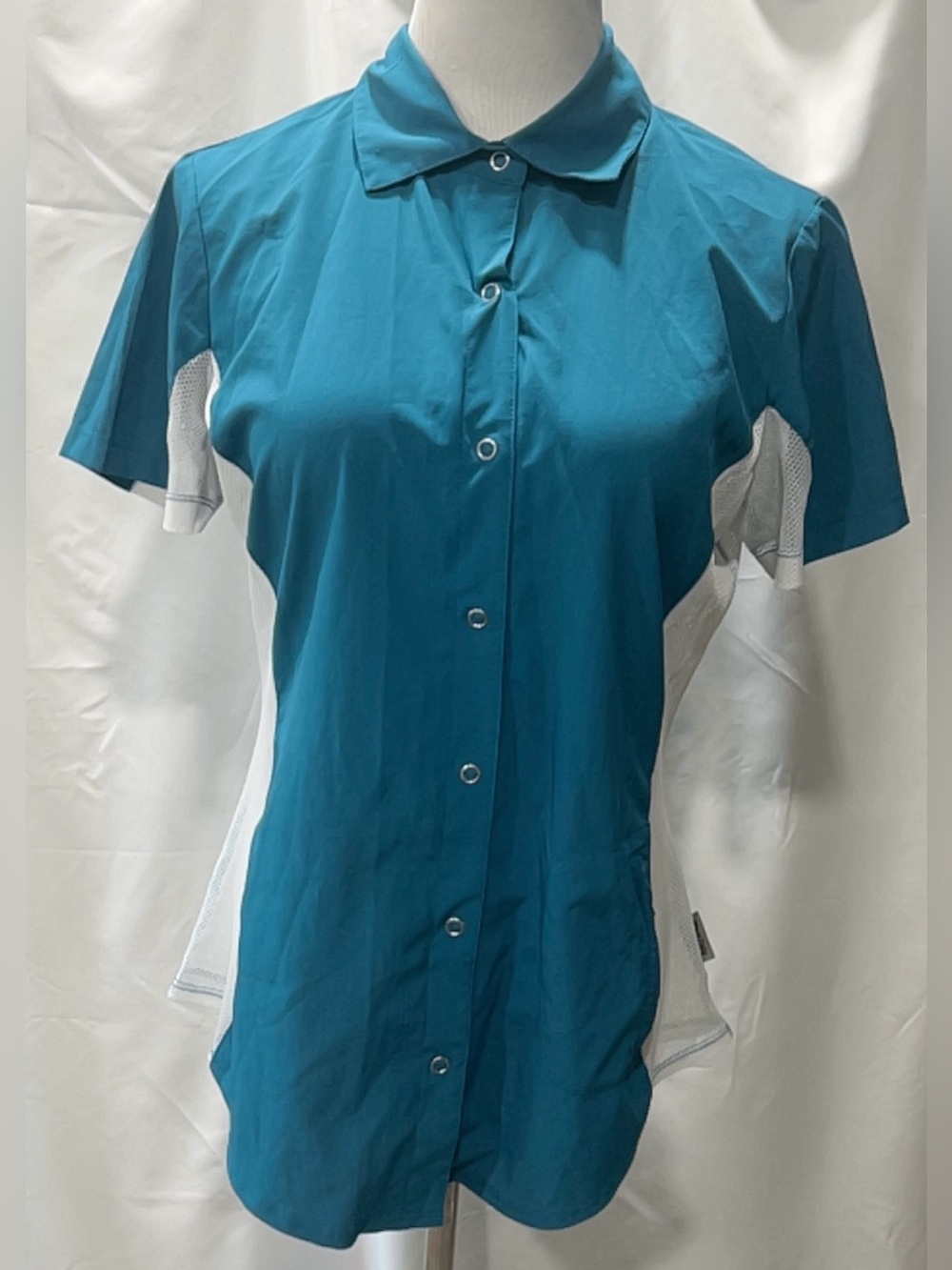 Club Ride Womens Blue Snap Front Cycling Shirt Short Sleeve Size Large
